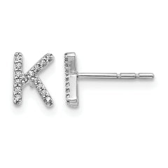 14K White Gold Lab Grown VS/SI+ G+ Dia Letter K Initial Post Earrings