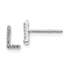 14K White Gold Lab Grown VS/SI+ G+ Dia Letter L Initial Post Earrings