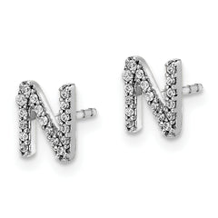 14K White Gold Lab Grown VS/SI+ G+ Dia Letter N Initial Post Earrings