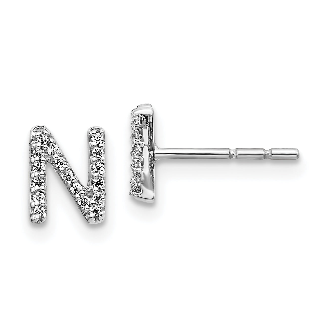 14K White Gold Lab Grown VS/SI+ G+ Dia Letter N Initial Post Earrings