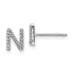 14K White Gold Lab Grown VS/SI+ G+ Dia Letter N Initial Post Earrings