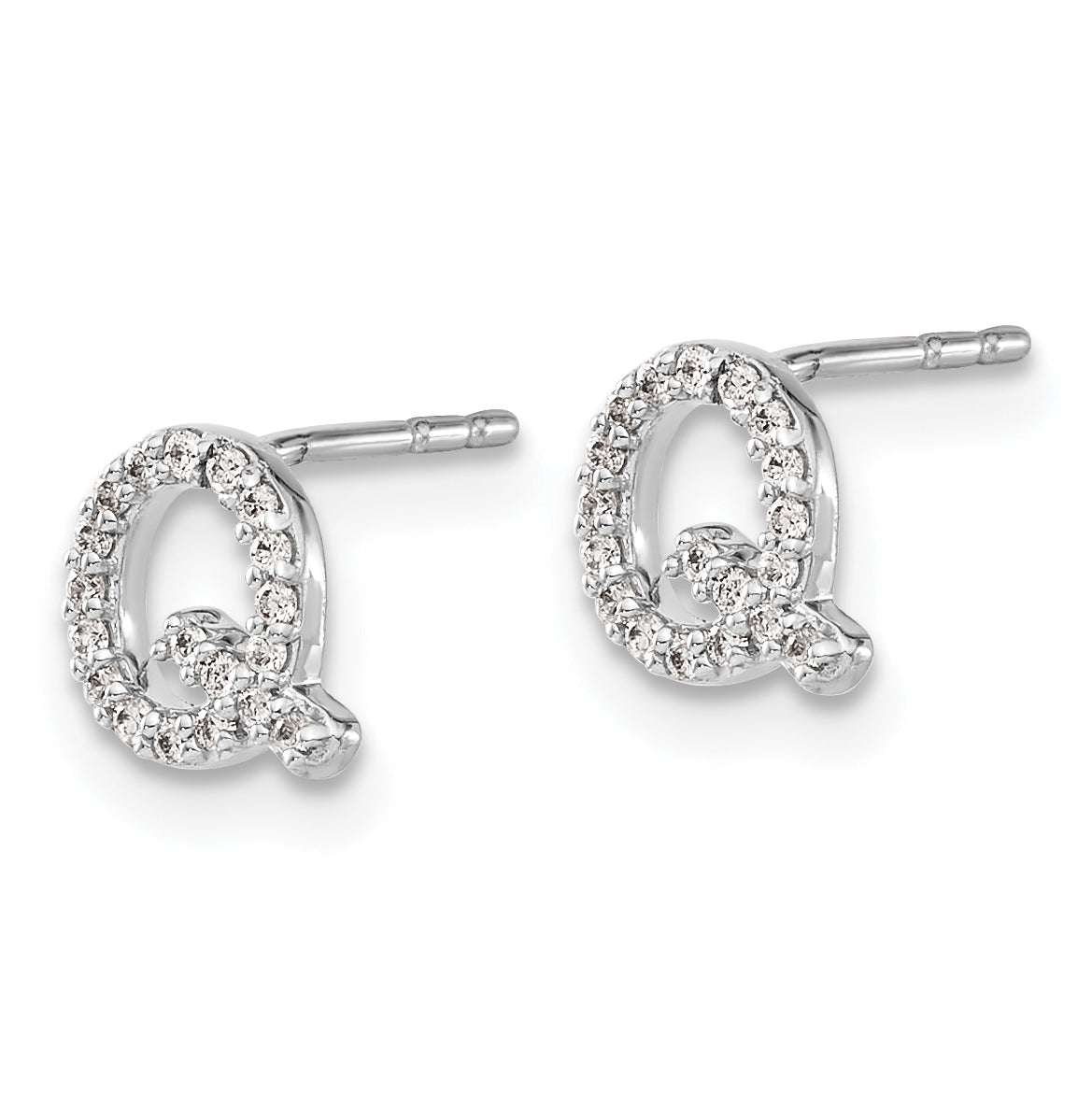 14K White Gold Lab Grown VS/SI+ G+ Dia Letter Q Initial Post Earrings