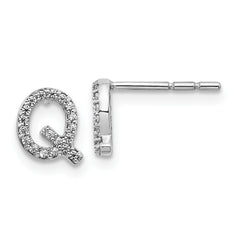 14K White Gold Lab Grown VS/SI+ G+ Dia Letter Q Initial Post Earrings