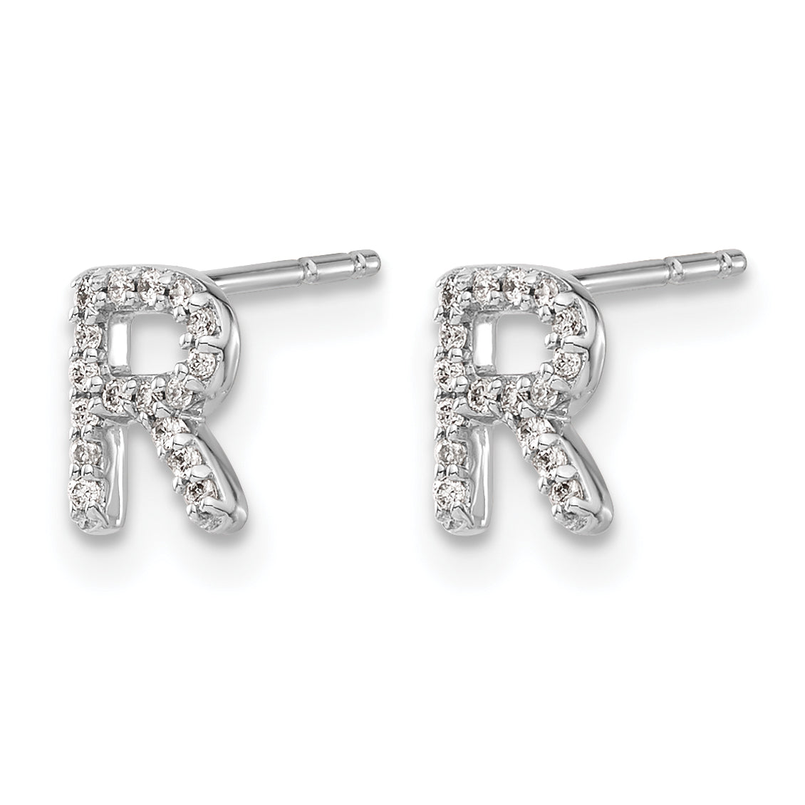 14K White Gold Lab Grown VS/SI+ G+ Dia Letter R Initial Post Earrings