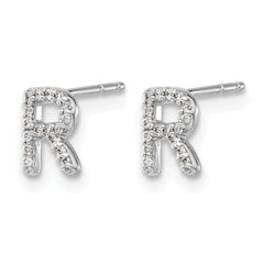 14K White Gold Lab Grown VS/SI+ G+ Dia Letter R Initial Post Earrings