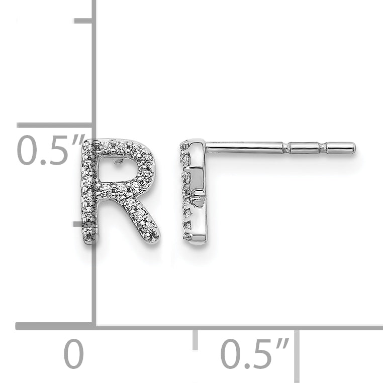 14K White Gold Lab Grown VS/SI+ G+ Dia Letter R Initial Post Earrings