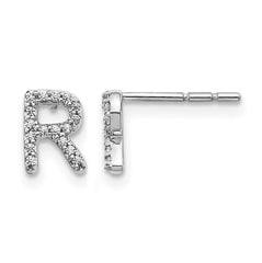 14K White Gold Lab Grown VS/SI+ G+ Dia Letter R Initial Post Earrings