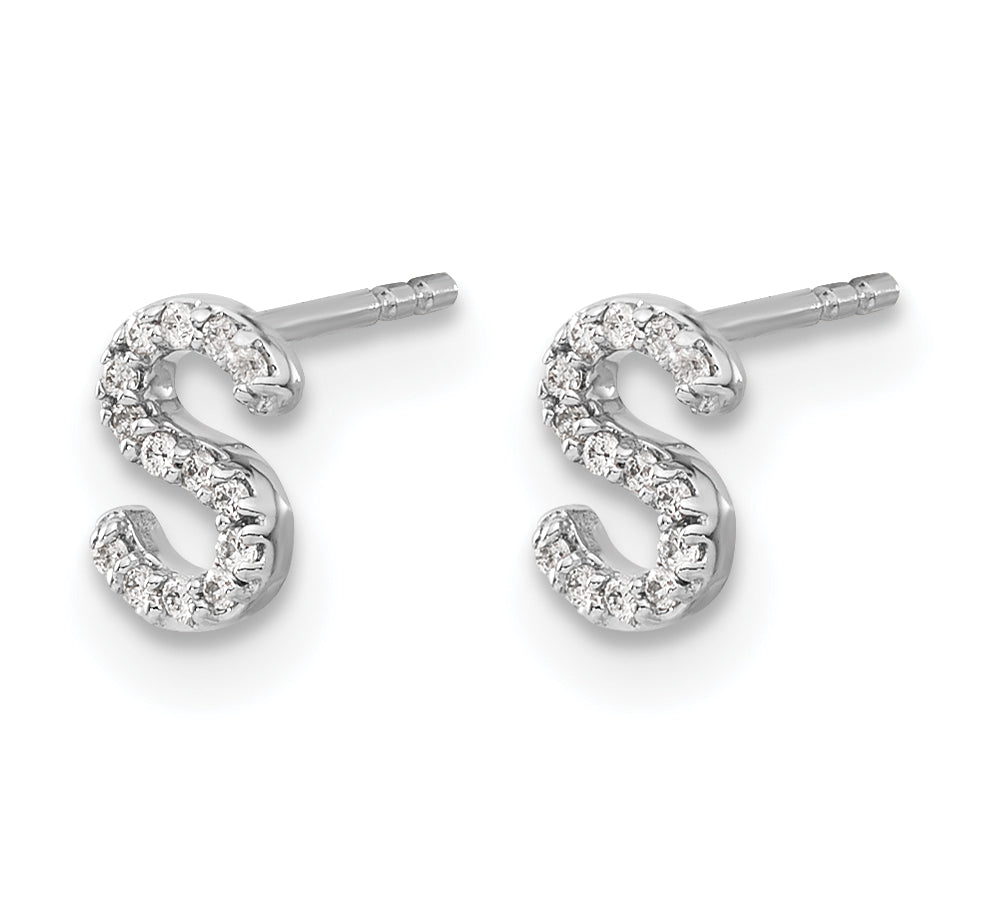 14K White Gold Lab Grown VS/SI+ G+ Dia Letter S Initial Post Earrings