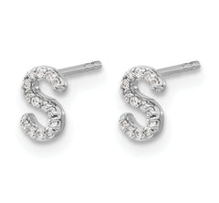 14K White Gold Lab Grown VS/SI+ G+ Dia Letter S Initial Post Earrings