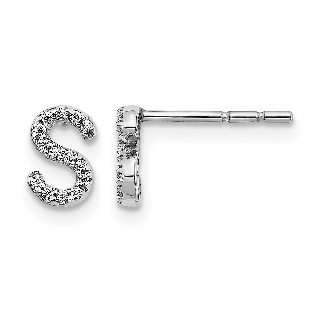 14K White Gold Lab Grown VS/SI+ G+ Dia Letter S Initial Post Earrings