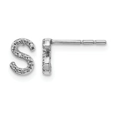 14K White Gold Lab Grown VS/SI+ G+ Dia Letter S Initial Post Earrings