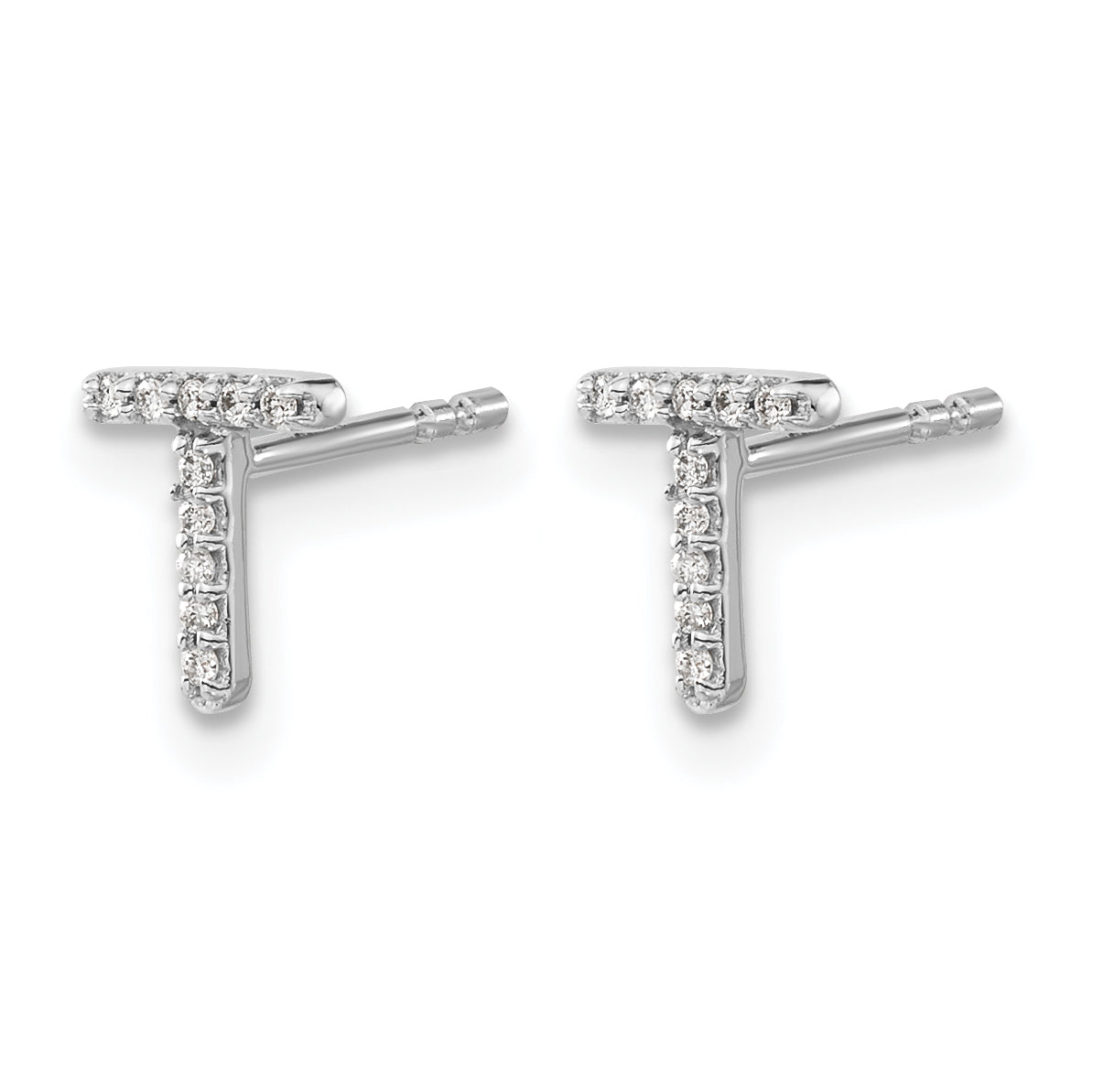 14K White Gold Lab Grown VS/SI+ G+ Dia Letter T Initial Post Earrings