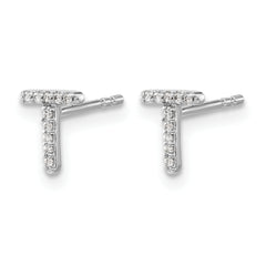 14K White Gold Lab Grown VS/SI+ G+ Dia Letter T Initial Post Earrings