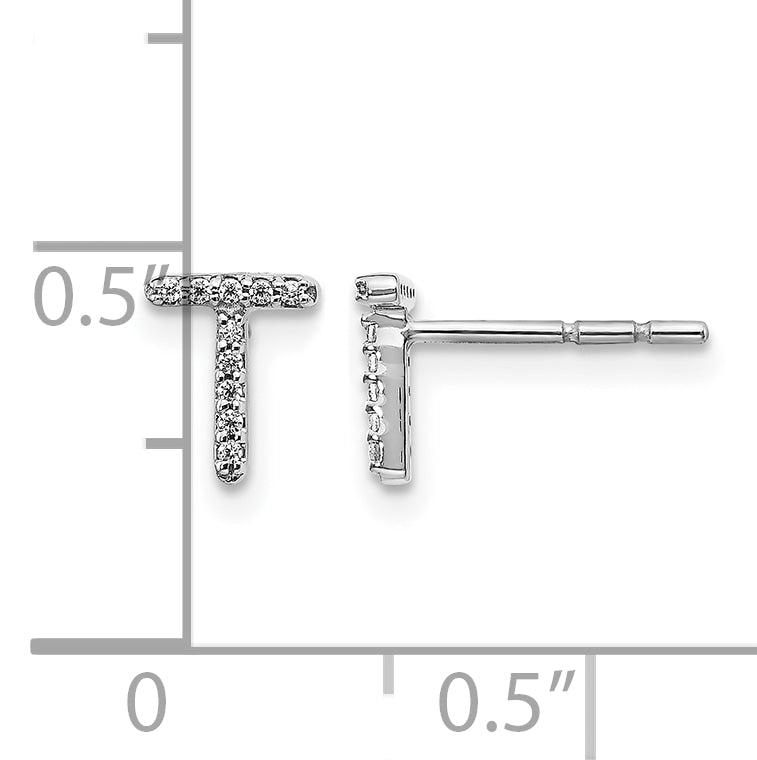 14K White Gold Lab Grown VS/SI+ G+ Dia Letter T Initial Post Earrings