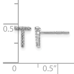 14K White Gold Lab Grown VS/SI+ G+ Dia Letter T Initial Post Earrings