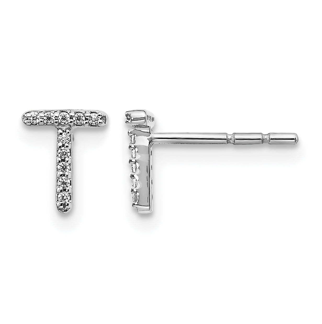 14K White Gold Lab Grown VS/SI+ G+ Dia Letter T Initial Post Earrings