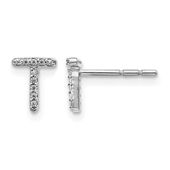 14K White Gold Lab Grown VS/SI+ G+ Dia Letter T Initial Post Earrings