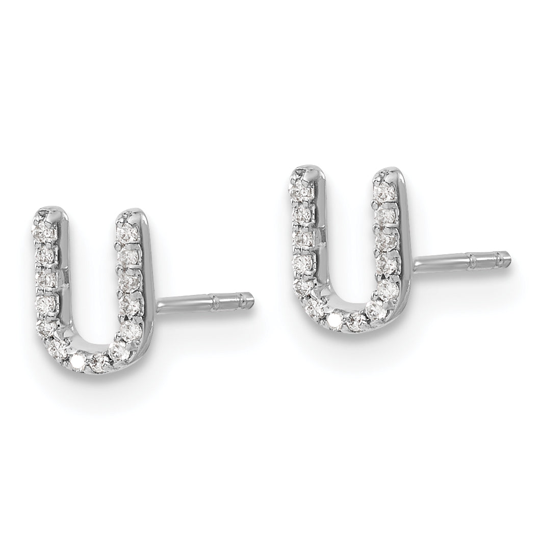 14K White Gold Lab Grown VS/SI+ G+ Dia Letter U Initial Post Earrings