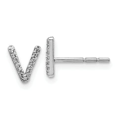 14K White Gold Lab Grown VS/SI+ G+ Dia Letter V Initial Post Earrings