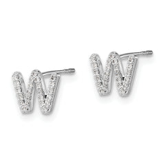 14K White Gold Lab Grown VS/SI+ G+ Dia Letter W Initial Post Earrings