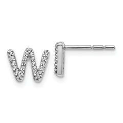 14K White Gold Lab Grown VS/SI+ G+ Dia Letter W Initial Post Earrings