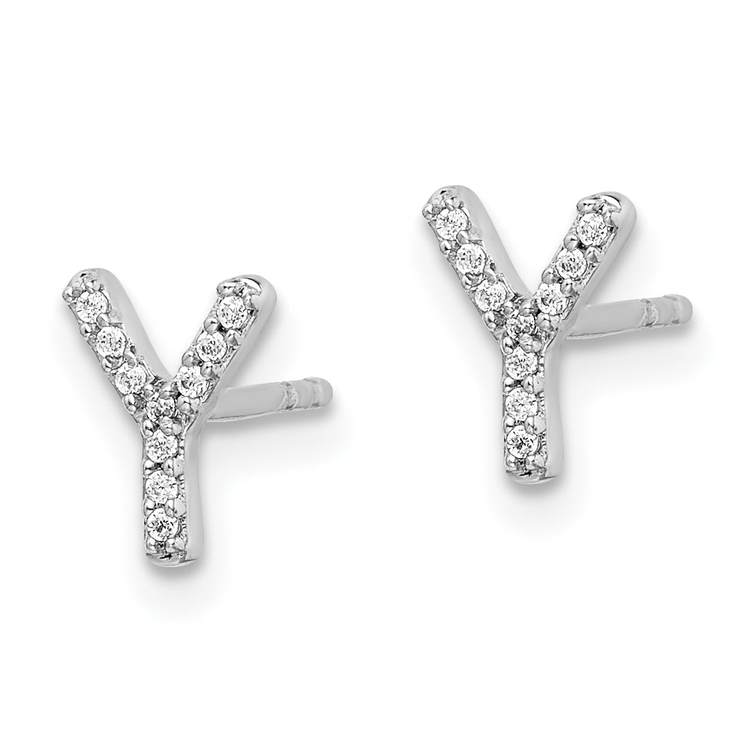 14K White Gold Lab Grown VS/SI+ G+ Dia Letter Y Initial Post Earrings