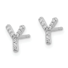14K White Gold Lab Grown VS/SI+ G+ Dia Letter Y Initial Post Earrings