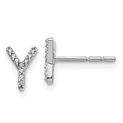 14K White Gold Lab Grown VS/SI+ G+ Dia Letter Y Initial Post Earrings