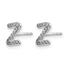 14K White Gold Lab Grown VS/SI+ G+ Dia Letter Z Initial Post Earrings