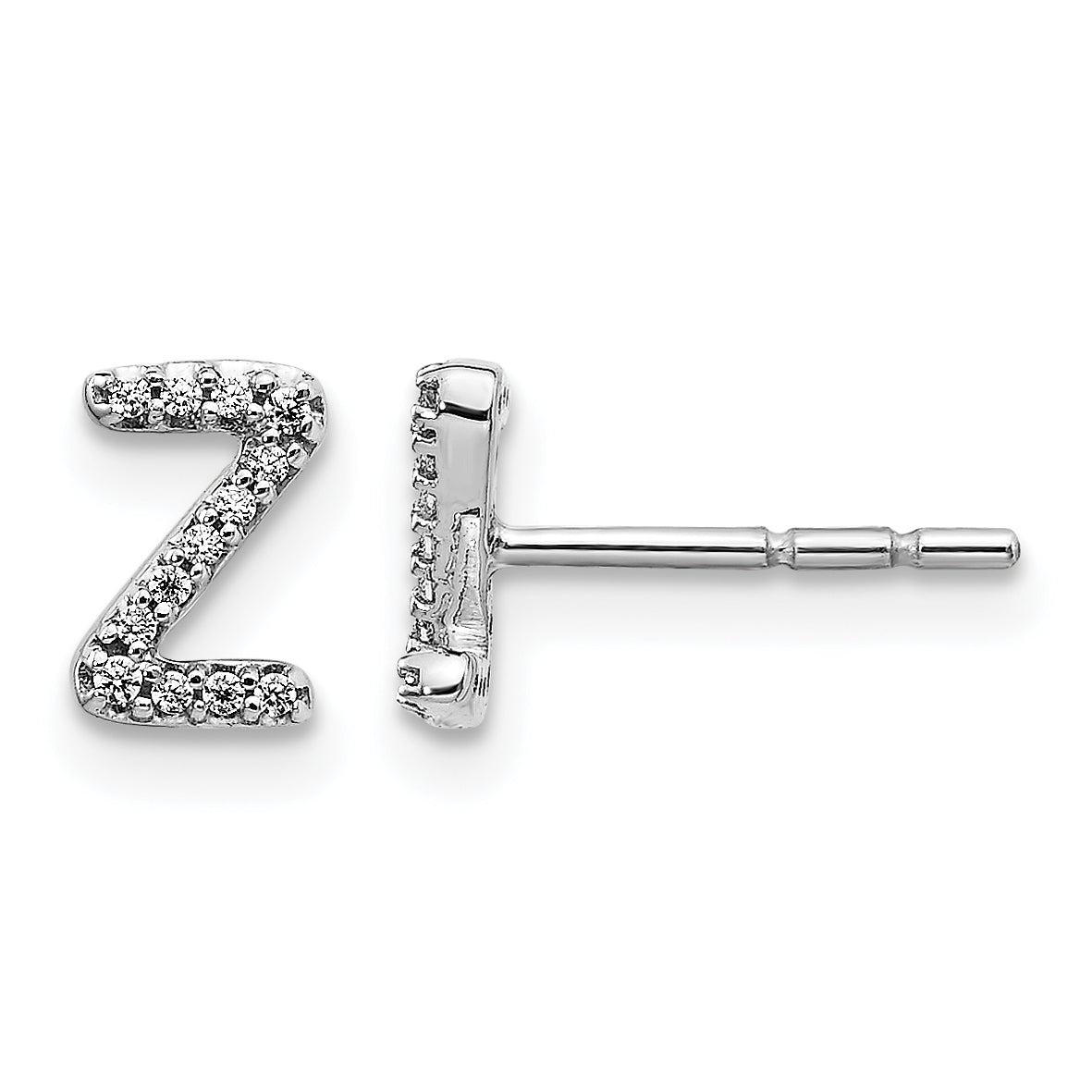 14K White Gold Lab Grown VS/SI+ G+ Dia Letter Z Initial Post Earrings