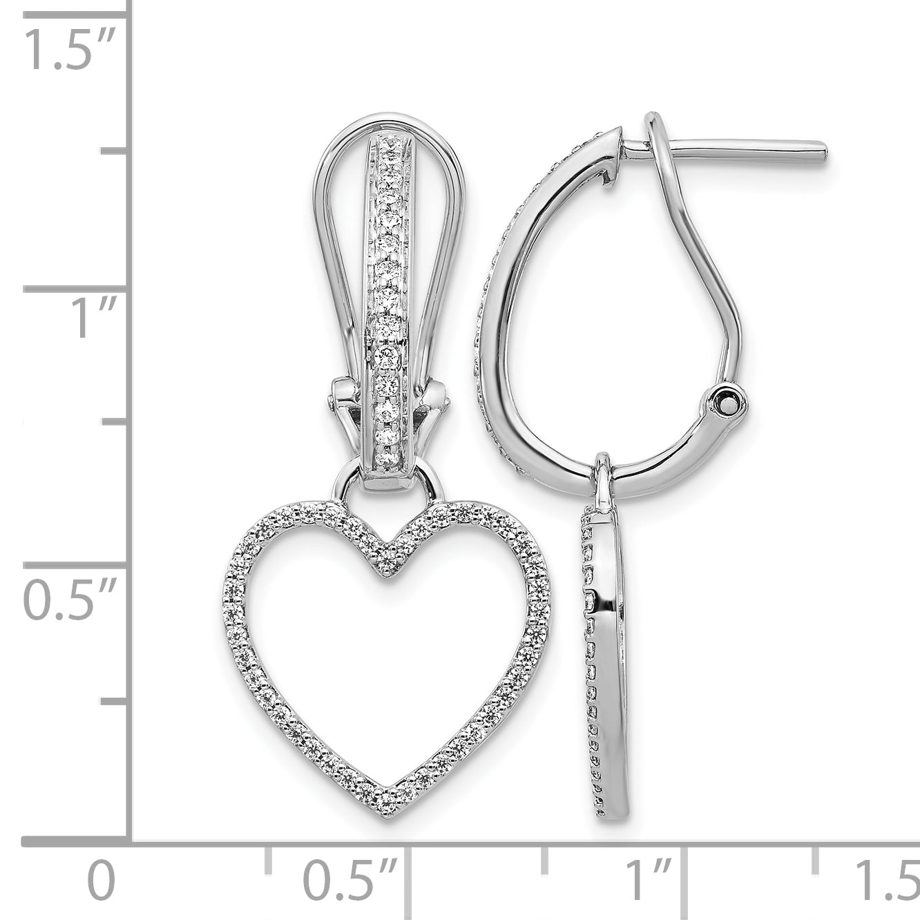 14k White Gold Diamond Heart Dangle Omega Back Earrings