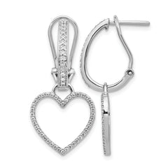 14k White Gold Diamond Heart Dangle Omega Back Earrings