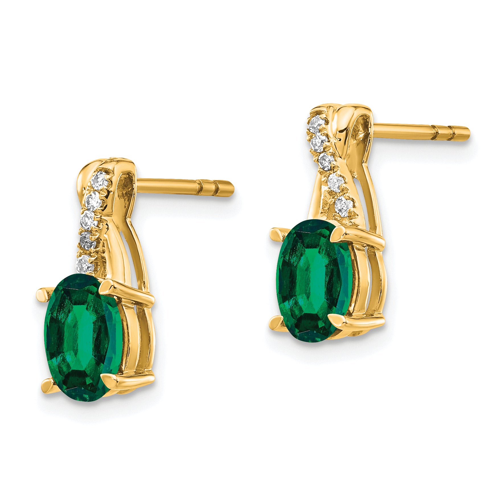 10k Created Emerald and Diamond Earrings Secondary image