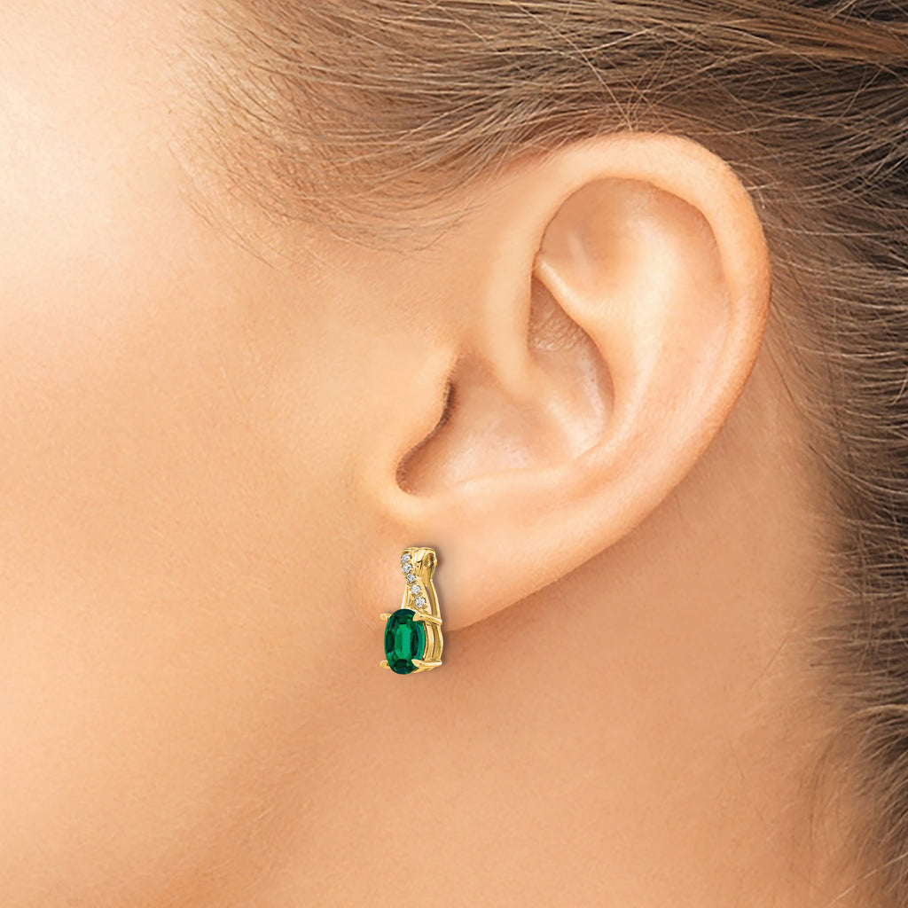 10k Created Emerald and Diamond Earrings