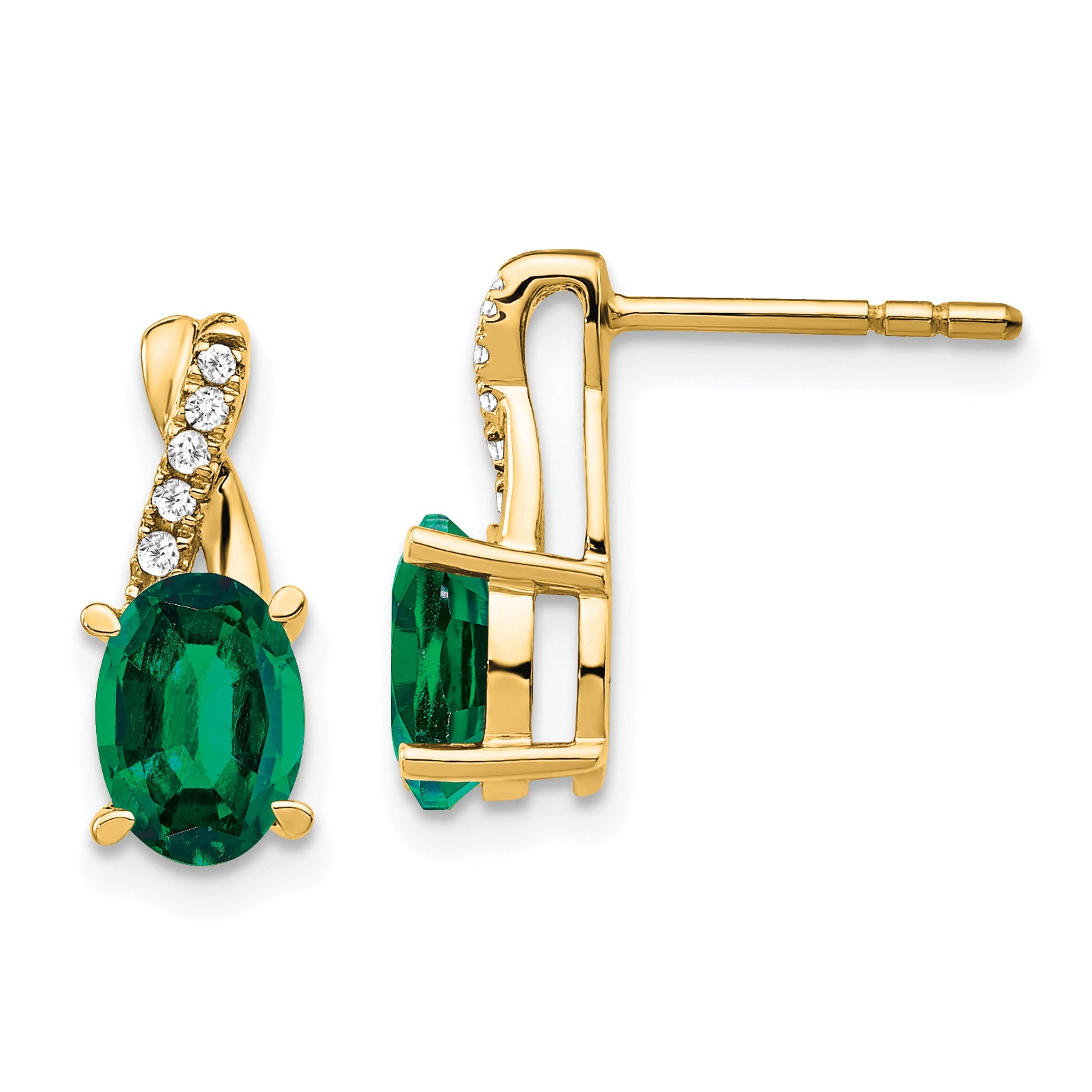 10k Created Emerald and Diamond Earrings Main image