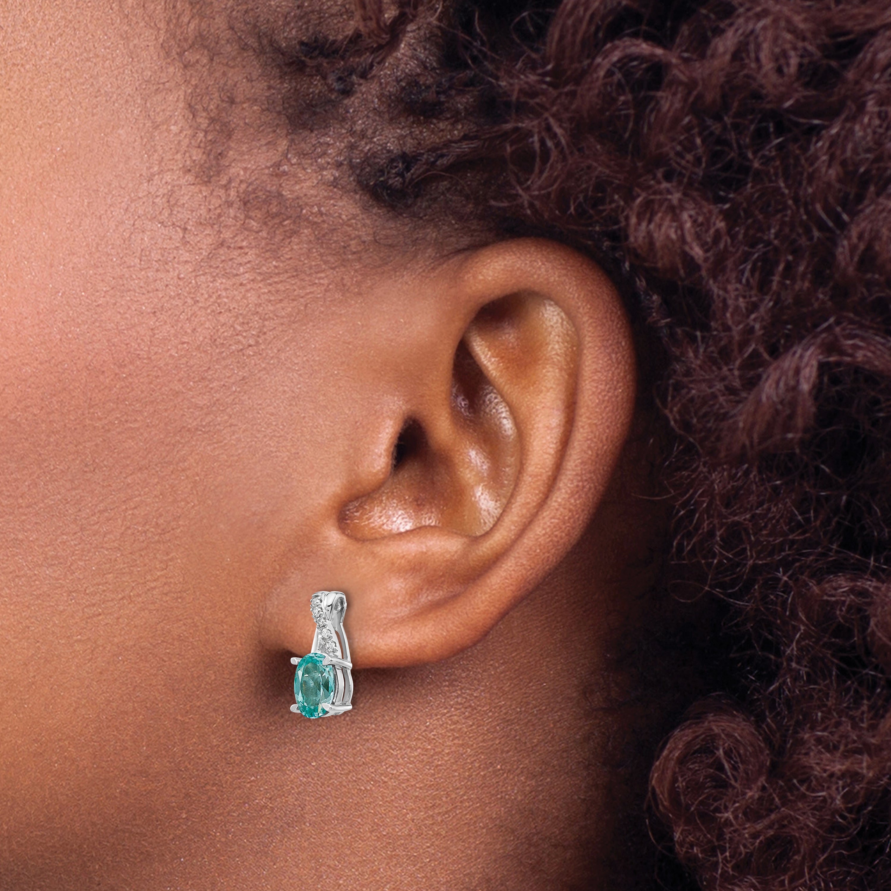 Pure Serenity 14k White Gold 1/20 carat Lab Grown Diamond VS/SI+ G+ and Lab Created Paraiba Post Earrings
