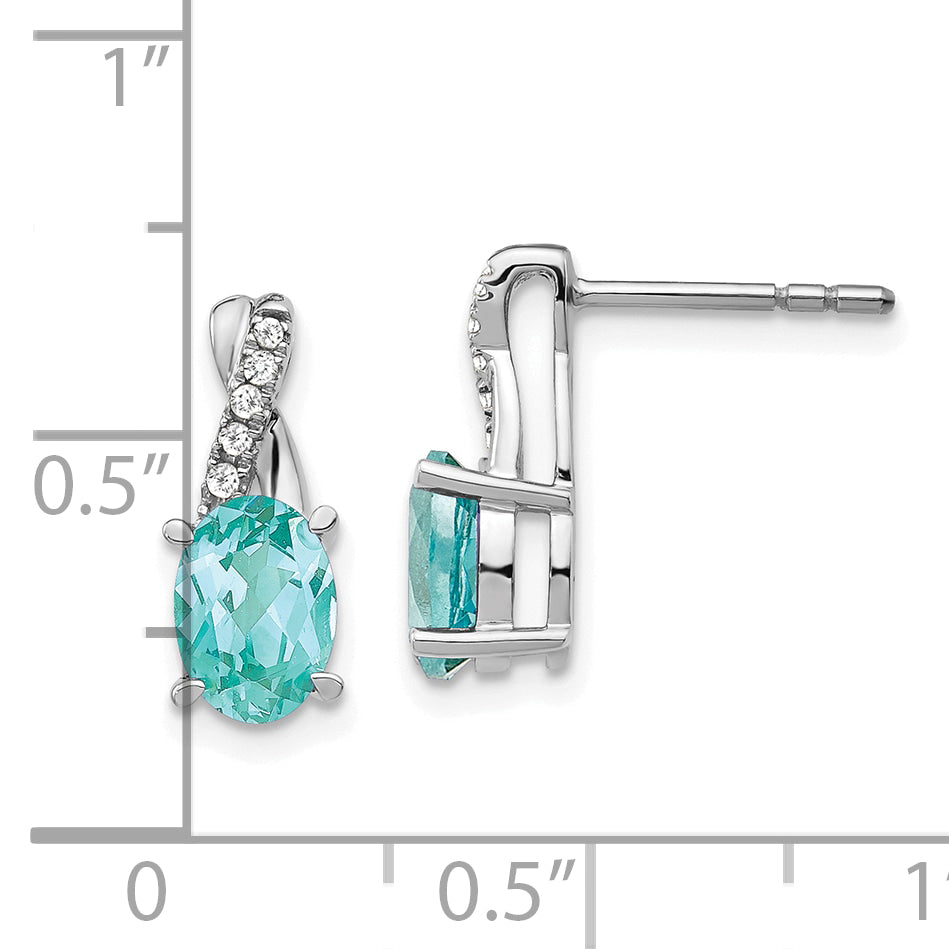 Pure Serenity 14k White Gold 1/20 carat Lab Grown Diamond VS/SI+ G+ and Lab Created Paraiba Post Earrings Secondary image