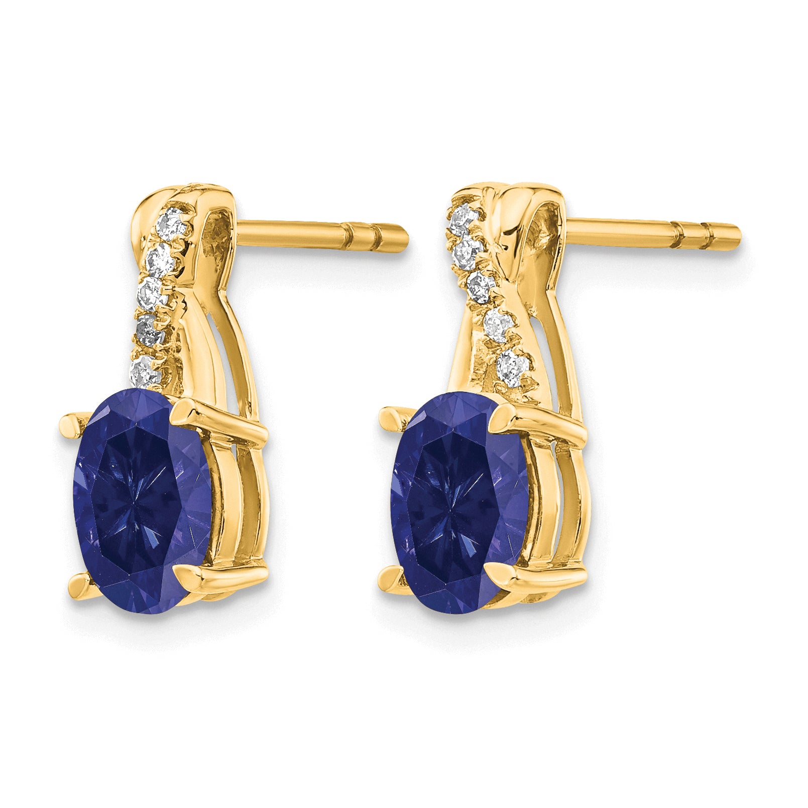 10k Created Sapphire and Diamond Earrings Secondary image