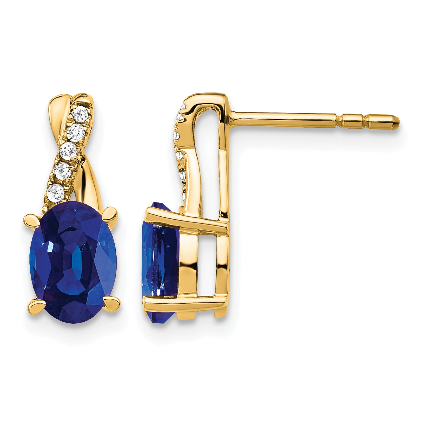 10k Created Sapphire and Diamond Earrings Main image