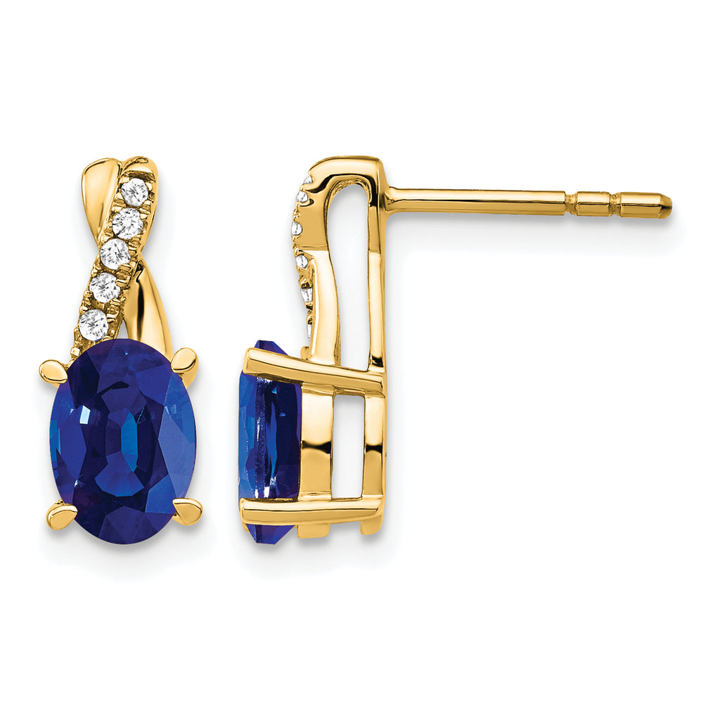10k Created Sapphire and Diamond Earrings