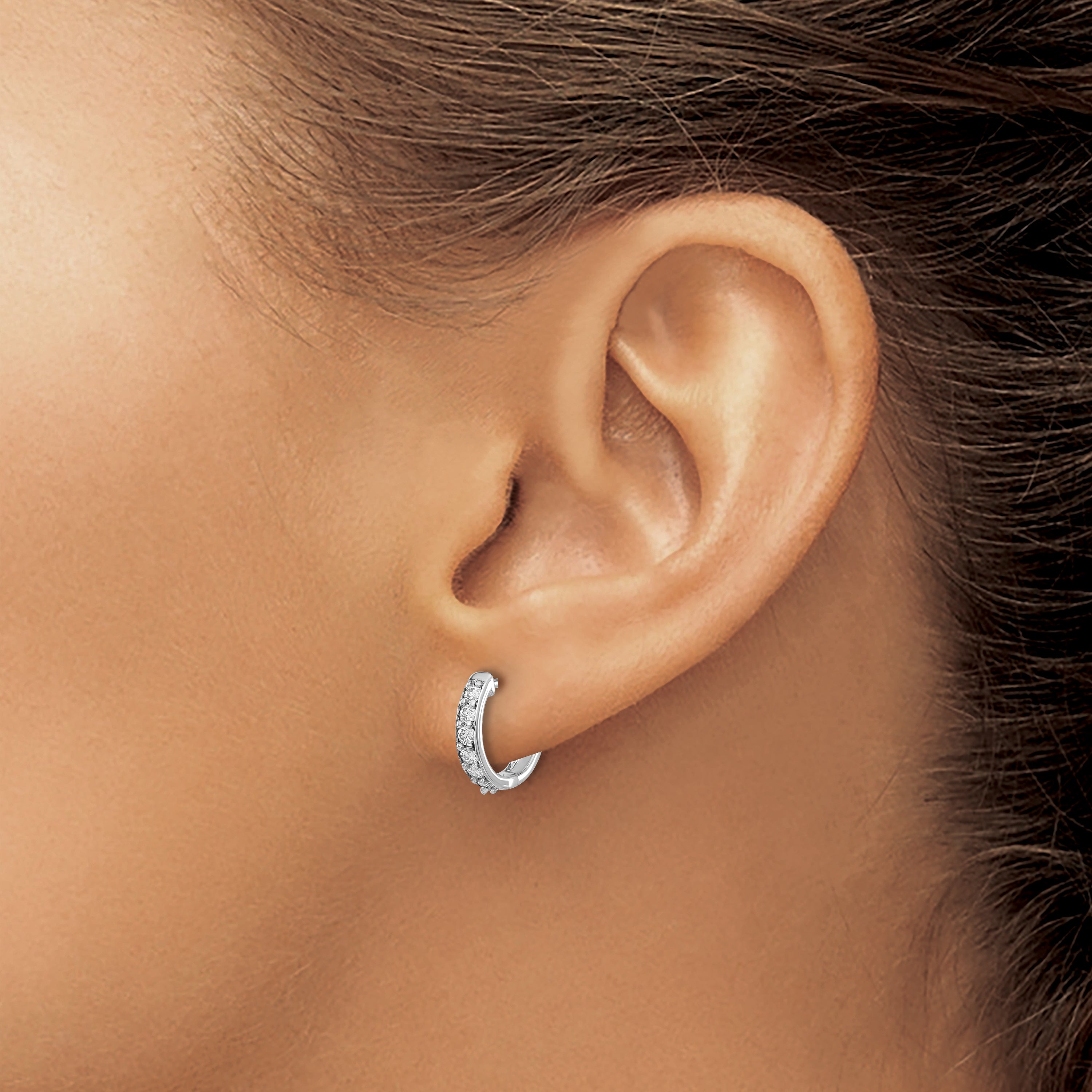 14k White Gold 1/4 carat Lab Grown Diamond VS/SI+ G+ Complete Hinged Hoop Earrings