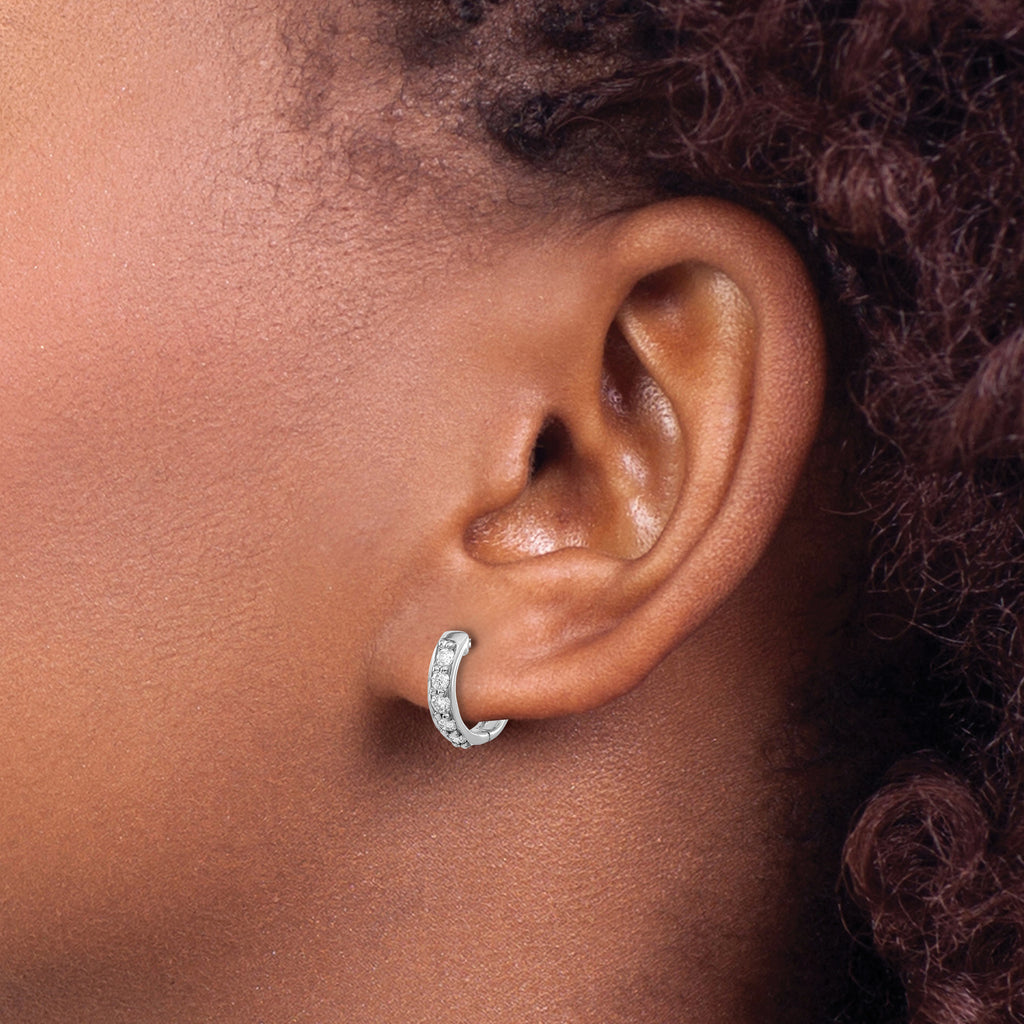 10k White Gold Diamond Hinged Hoop Earrings