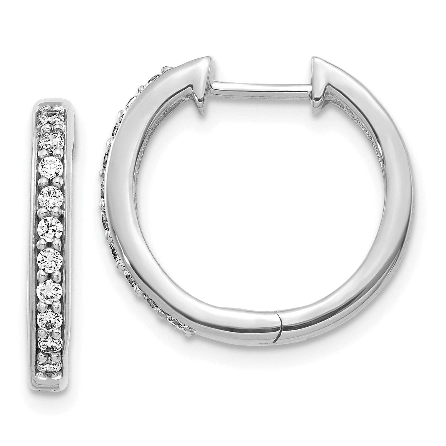 10k White Gold Diamond Hinged Hoop Earrings Main image