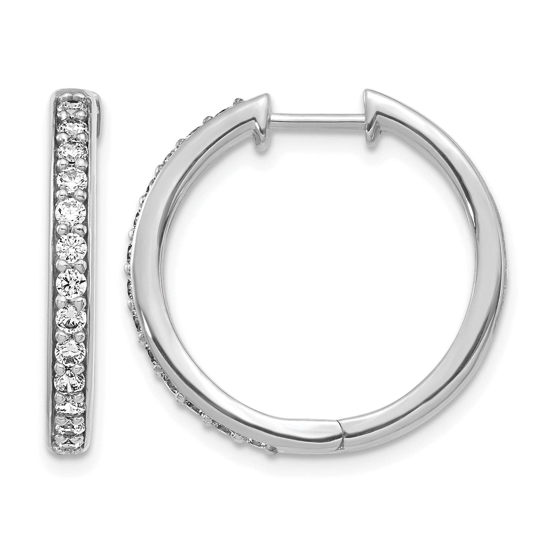 10k White Gold Diamond Hinged Hoop Earrings Main image