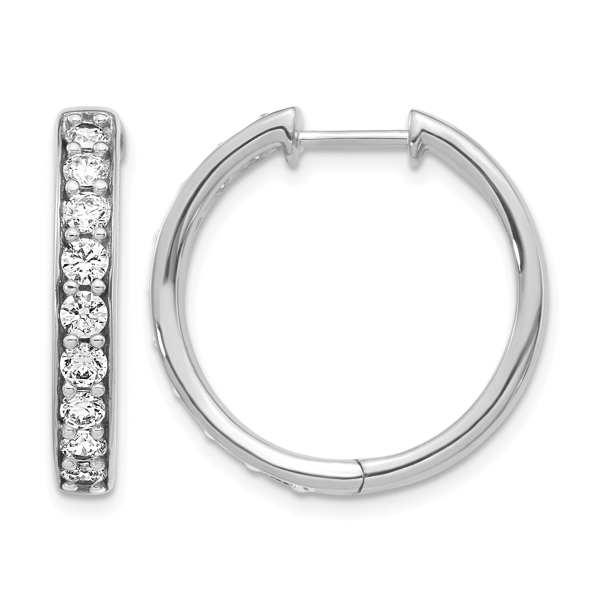 10k White Gold Diamond Hinged Hoop Earrings Main image