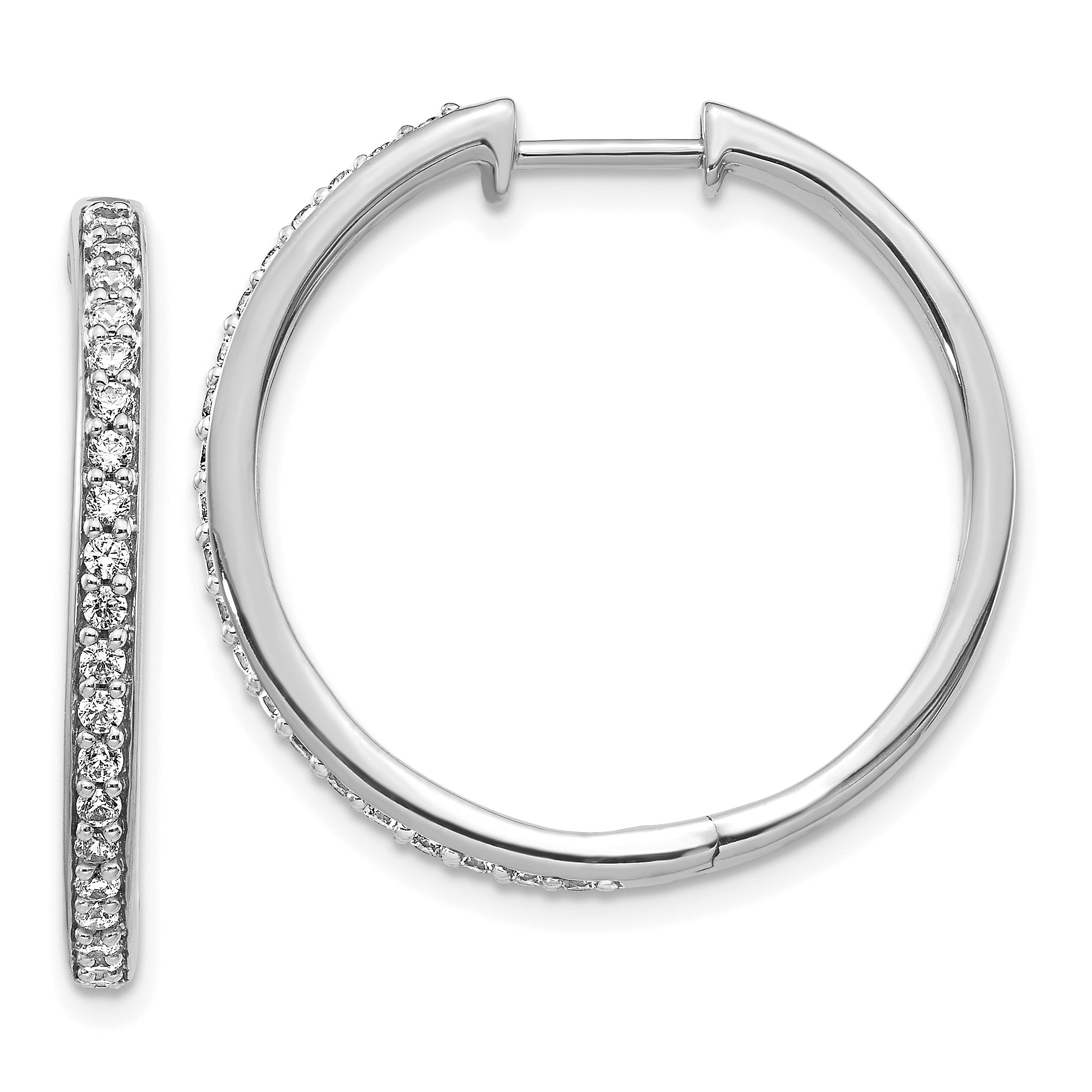 10k White Gold Diamond Hinged Hoop Earrings Main image