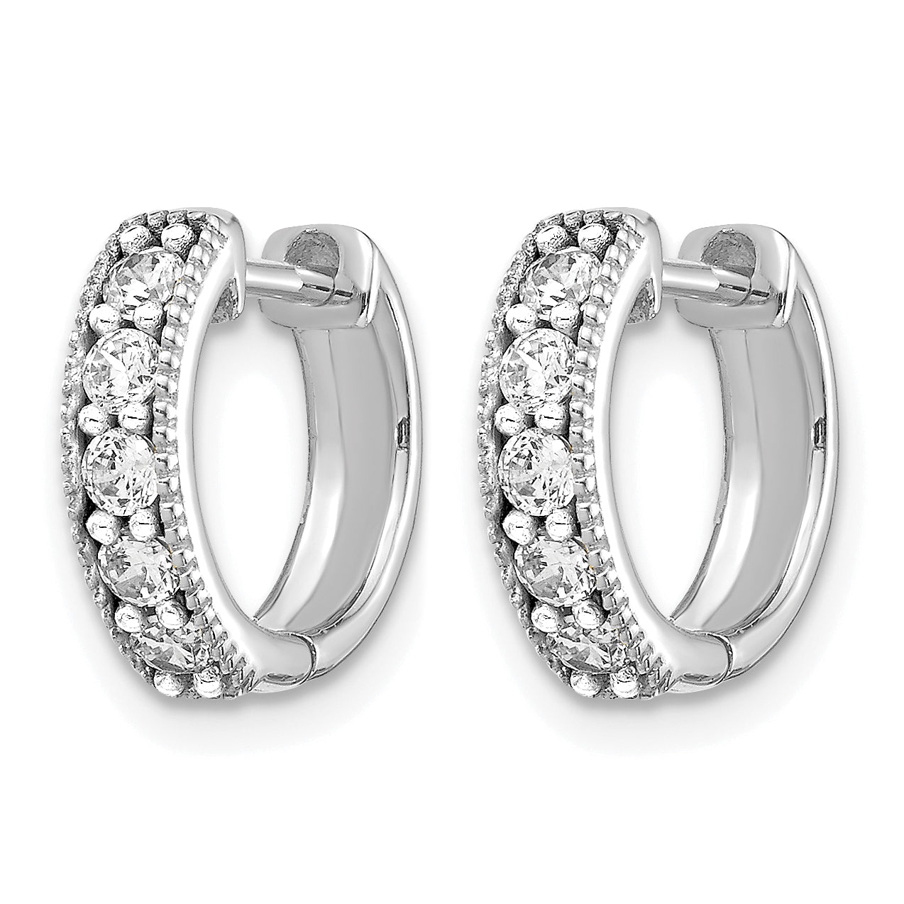 10k White Gold Diamond Milgrain Hinged Hoop Earrings