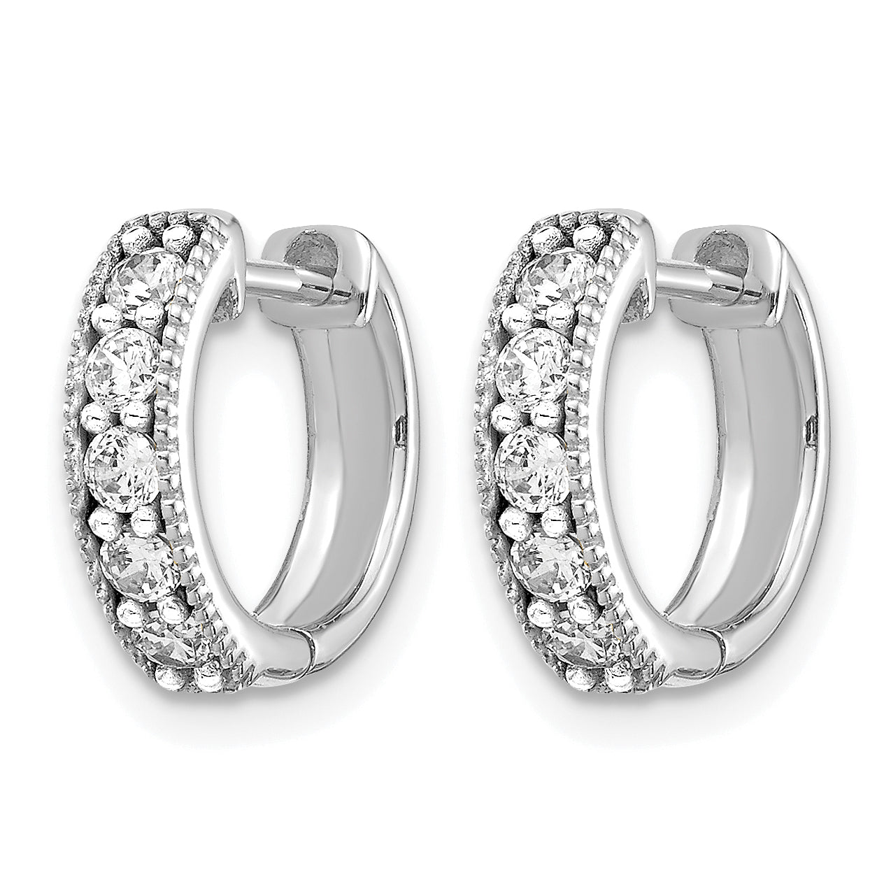 14k White Gold 1/3 carat Lab Grown Diamond VS/SI+ G+ Complete Miligrain Hinged Hoop Earrings Secondary image