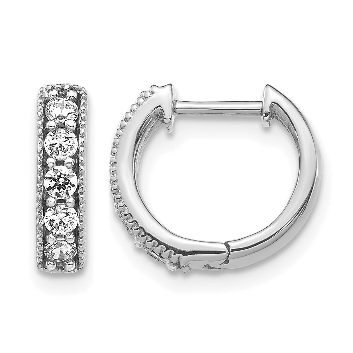 14k White Gold 1/3 carat Lab Grown Diamond VS/SI+ G+ Complete Miligrain Hinged Hoop Earrings Main image