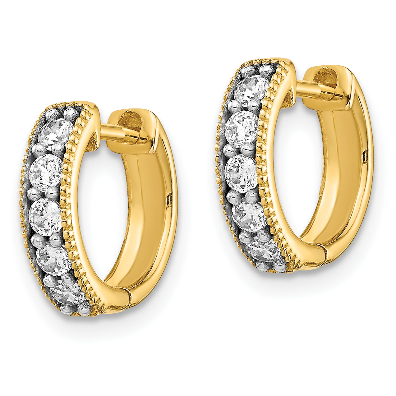14k 1/3 carat Lab Grown Diamond VS/SI+ G+ Complete Miligrain Hinged Hoop Earrings Secondary image